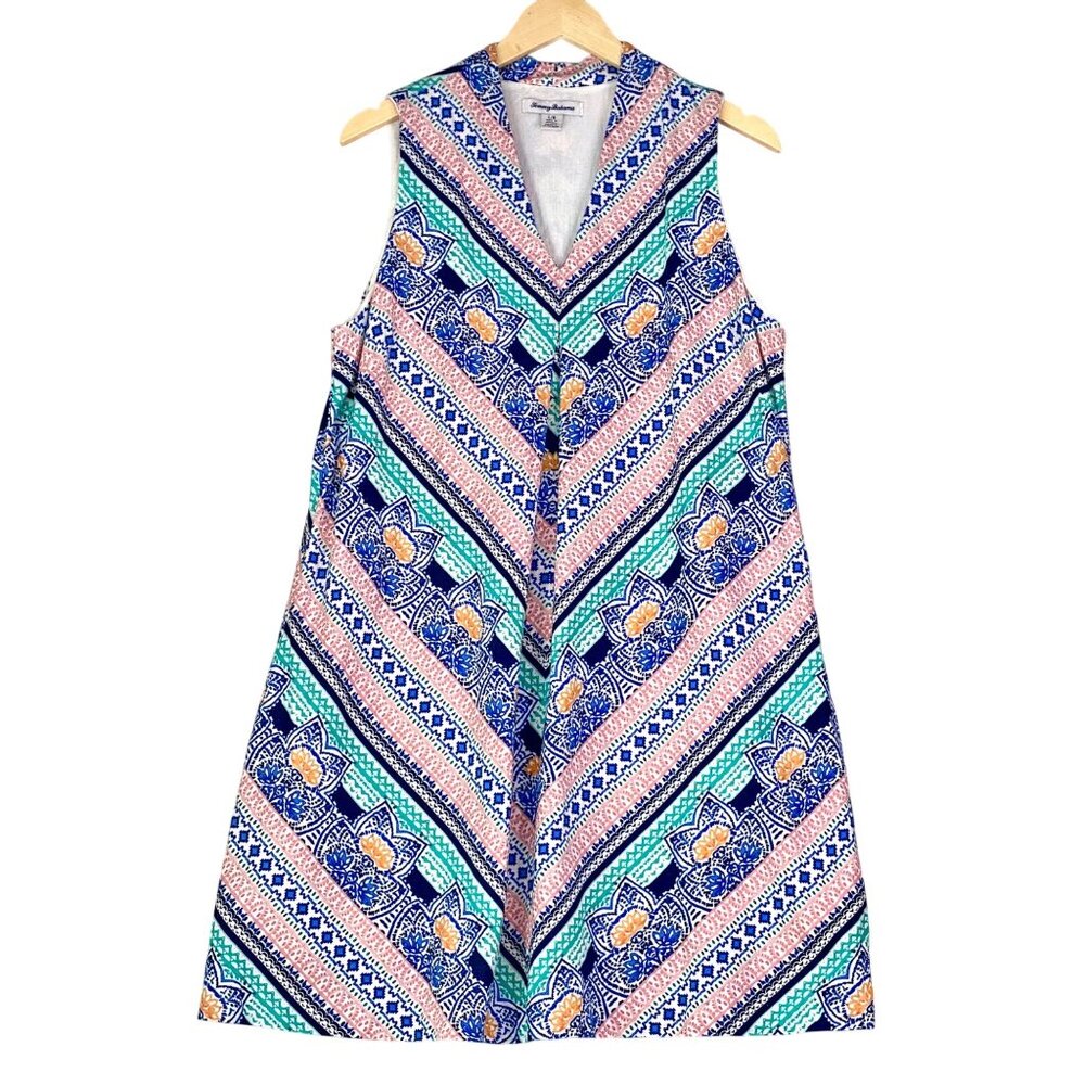 Tommy Bahama Multicolor Grand Isle V-Neck Sleeveless Linen Shift Dress Size L